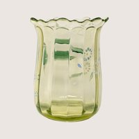 1900s Beaumont Glass Hand Painted Green Uranium Glass Vase