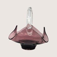 1960s Viking Glass Amethyst Epic Handkerchief Basket