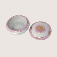 1950s Japanese Porcelain Pink and Gold Trinket Box