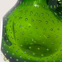 1970s Murano Bullicante Green Glass Pear Paperweight