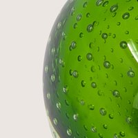 1970s Murano Bullicante Green Glass Pear Paperweight