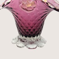 1960s Fenton Cranberry Glass Diamond Lace Basket