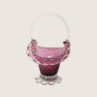 1960s Fenton Cranberry Glass Diamond Lace Basket