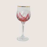 1960s Cranberry Cut to Clear Gold Rim Wine Glasses