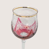 1960s Cranberry Cut to Clear Gold Rim Wine Glasses