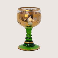 1960s Bohemian Green Glass Hand Painted Cordial Set