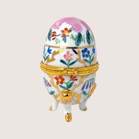 1970s Hand Painted Floral Porcelain Egg Trinket Box