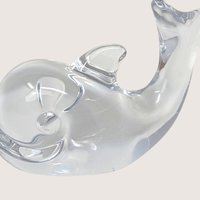 1970s Daum Nancy Signed Clear Crystal Whale Figurine Paperweight