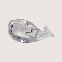 1970s Daum Nancy Signed Clear Crystal Whale Figurine Paperweight