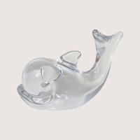 1970s Daum Nancy Signed Clear Crystal Whale Figurine Paperweight