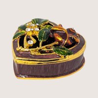 1990s Enameled Heart Floral Rhinestone Trinket Box