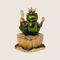 1990s Enameled Frog Prince Violin Trinket Box