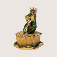 1990s Enameled Frog Prince Violin Trinket Box