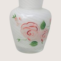 1970s Fenton Hand Painted Roses Opalescent Swirl Glass Vase
