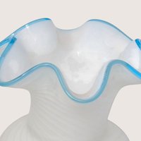 1970s Fenton Hand Painted Roses Opalescent Swirl Glass Vase