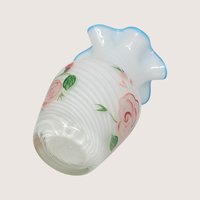 1970s Fenton Hand Painted Roses Opalescent Swirl Glass Vase