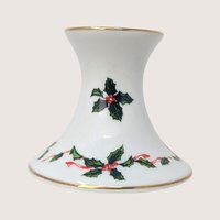 1960s Lefton Holly Berry Ceramic Candlestick Holder Pair