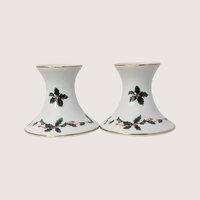 1960s Lefton Holly Berry Ceramic Candlestick Holder Pair