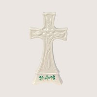 1980s Belleek Shamrock Parian China Celtic Cross Figurine