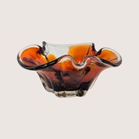 1970s Art Glass Murano Style Amber to Red Gradient Bowl