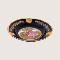 1950 Limoges Cobalt Blue Porcelain Ashtray Romantic Scene