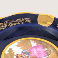 1950 Limoges Cobalt Blue Porcelain Ashtray Romantic Scene