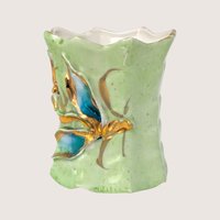 1910s Hand Painted Porcelain Toothpick Holder Floral Gold Accent