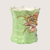 1910s Hand Painted Porcelain Toothpick Holder Floral Gold Accent