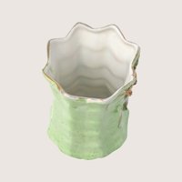 1910s Hand Painted Porcelain Toothpick Holder Floral Gold Accent