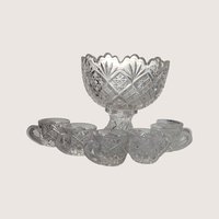 1910s Westmoreland Glass Thumbelina Mini Punch Bowl Set with 6 Cups