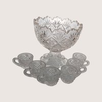 1910s Westmoreland Glass Thumbelina Mini Punch Bowl Set with 6 Cups