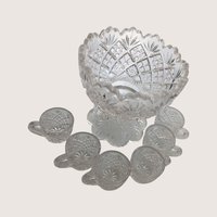 1910s Westmoreland Glass Thumbelina Mini Punch Bowl Set with 6 Cups