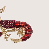1980s Rhinestone Lobster Brooch Gold Tone Nautical Pin
