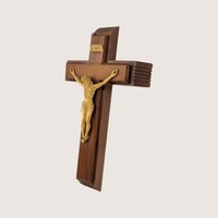 1950s Wooden Last Rites Crucifix Sick Call Shadow Box Set