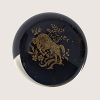 1980s Japanese Lacquerware Glass Ram Paperweight