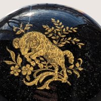 1980s Japanese Lacquerware Glass Ram Paperweight
