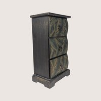 1990s Carved Wooden Botanical Three Drawer Jewelry Box