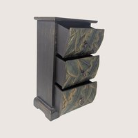 1990s Carved Wooden Botanical Three Drawer Jewelry Box