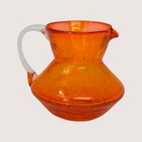 1960s Mid Century Orange Crackle Glass Cream and Sugar Set