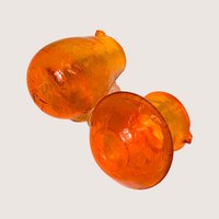 1960s Mid Century Orange Crackle Glass Cream and Sugar Set