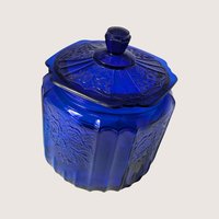 1970s Anchor Hocking Mayfair Cobalt Blue Glass Cookie Jar