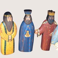 1980s Handmade Wooden Nativity Set