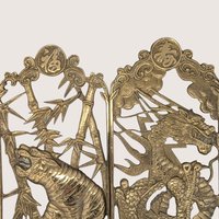 1970s Asian Brass Tiger and Dragon Wall Hanging Pair