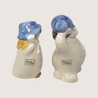 Vintage 1970s Fitz And Floyd Ceramic Hats Off Figural Bud Vase Pair