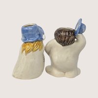 Vintage 1970s Fitz And Floyd Ceramic Hats Off Figural Bud Vase Pair