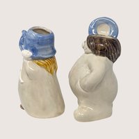 Vintage 1970s Fitz And Floyd Ceramic Hats Off Figural Bud Vase Pair