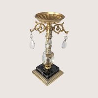 Vintage Ornate Brass Marble Crystal Candlestick Holder