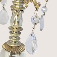 Vintage Ornate Brass Marble Crystal Candlestick Holder