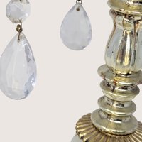 Vintage Ornate Brass Marble Crystal Candlestick Holder