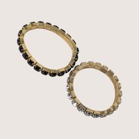 Vintage Gold Tone Black and Clear Rhinestone Stretch Bracelets